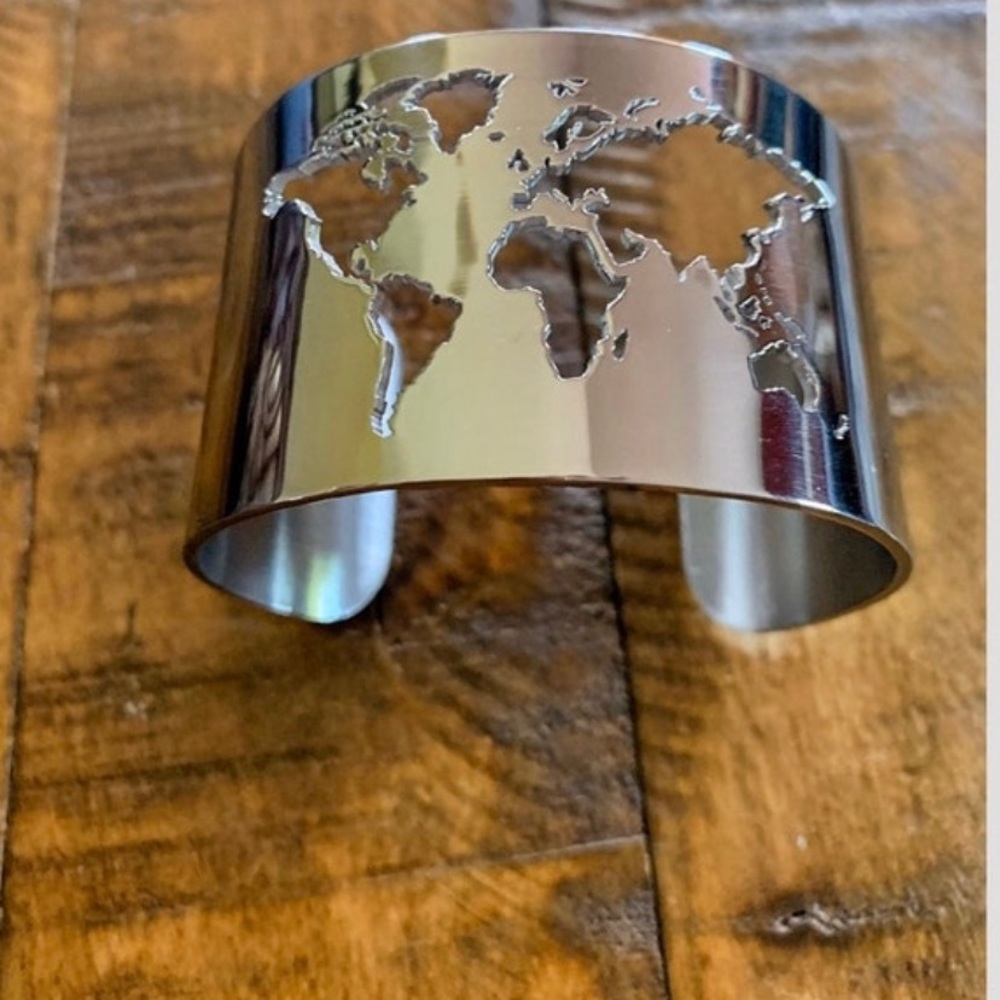Unique World Map World Traveler Bangle Bracelet Stainless/adjustable